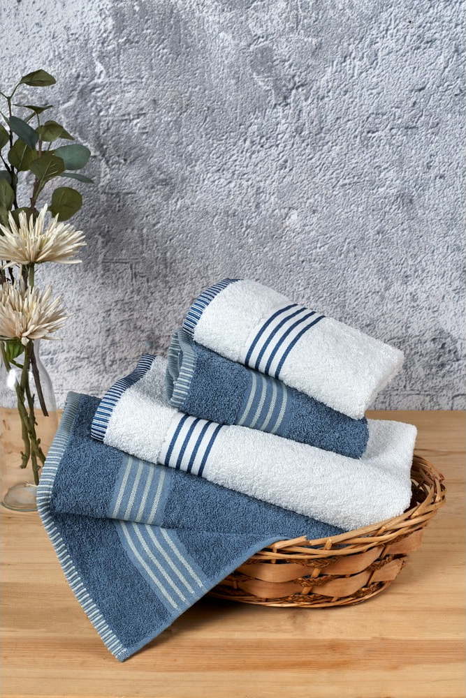 Bílé/modré bavlněné ručníky a osušky v sadě 4 ks – Mila Home Mila Home