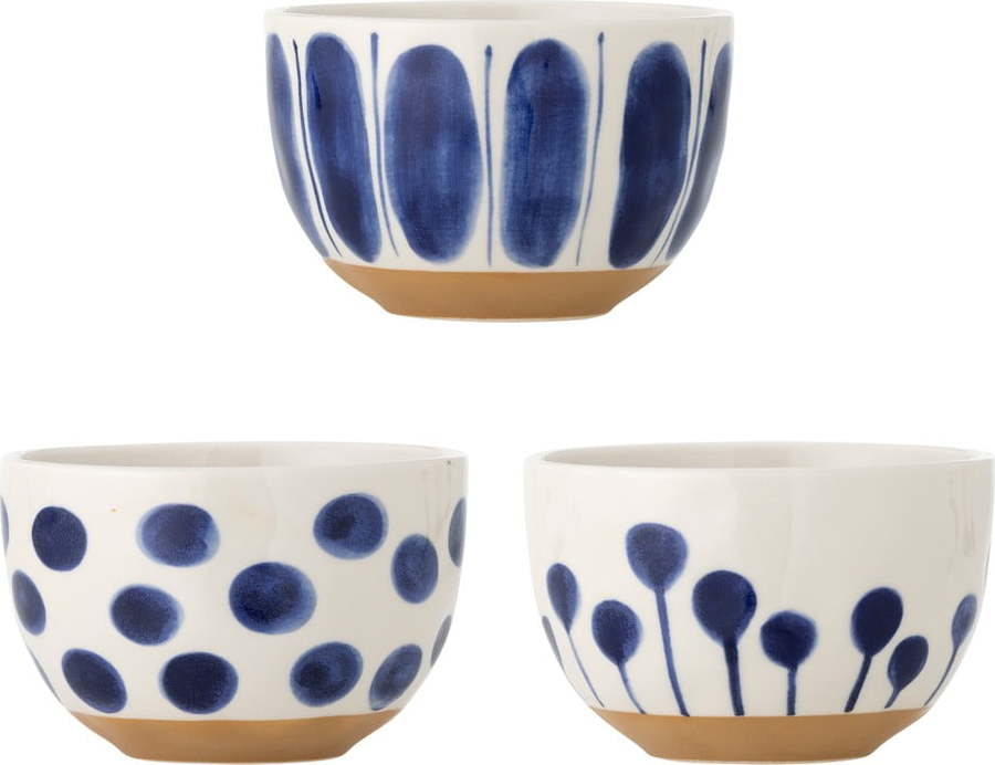 Bílé/modré misky v sadě 3 ks z kameniny 500 ml Linora – Bloomingville Bloomingville