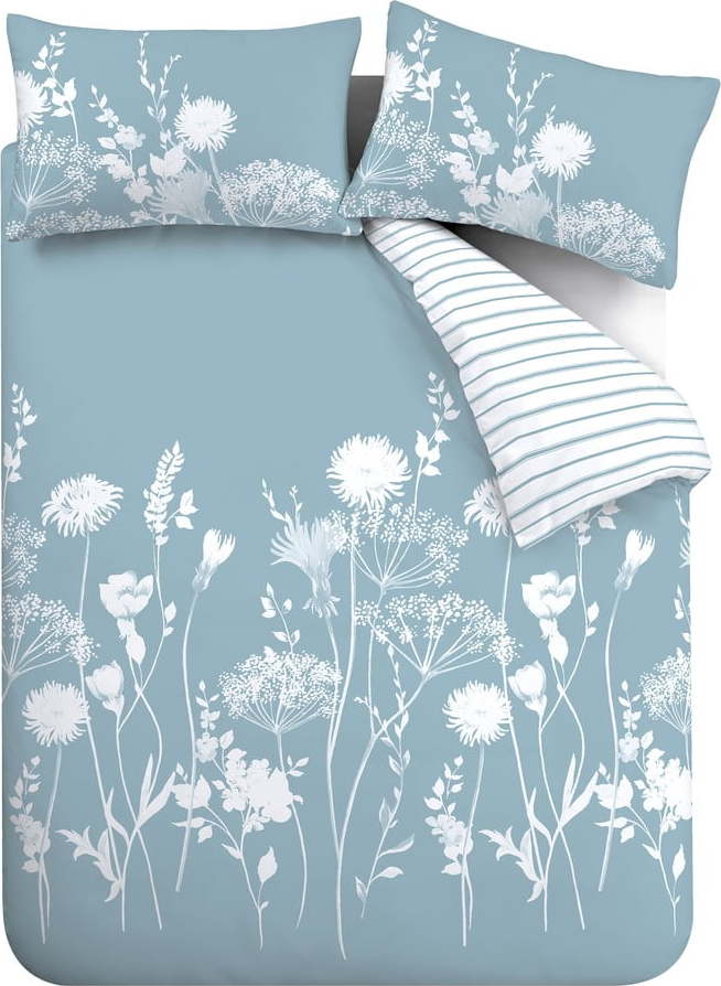 Bílé/modré povlečení na dvoulůžko/prodloužené 230x220 cm Meadowsweet Floral – Catherine Lansfield Catherine Lansfield