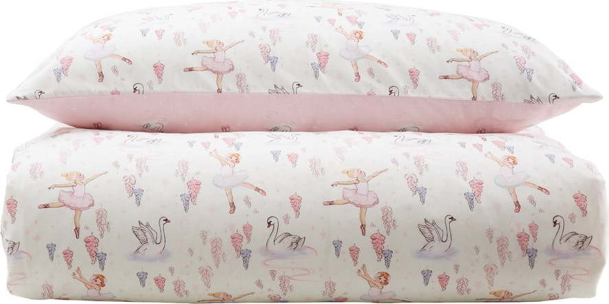 Bílé/růžové bavlněné dětské povlečení na jednolůžko 135x200 cm Ballerina – Belle & Boo Belle & Boo