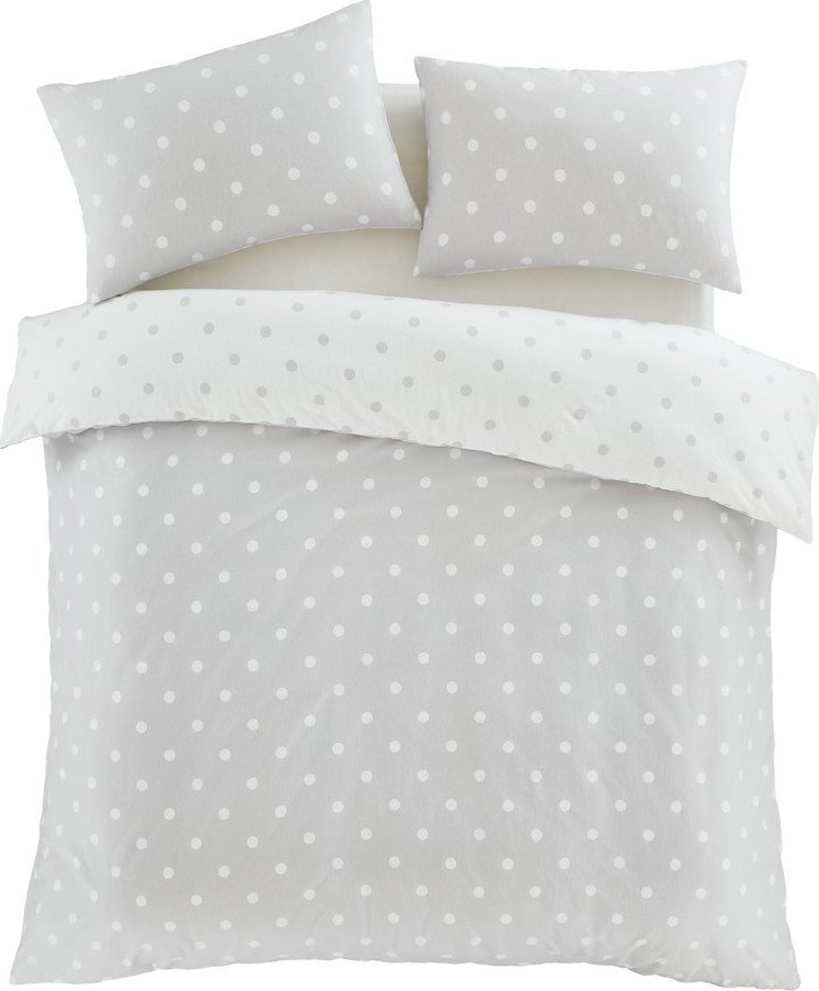 Bílé/šedé flanelové povlečení na dvoulůžko 200x200 cm Polka Dot – Catherine Lansfield Catherine Lansfield