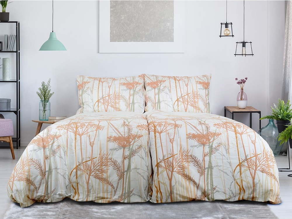 Bílé/v terakotové barvě krepové povlečení na jednolůžko 140x200 cm Caraway – B.E.S. B.E.S.