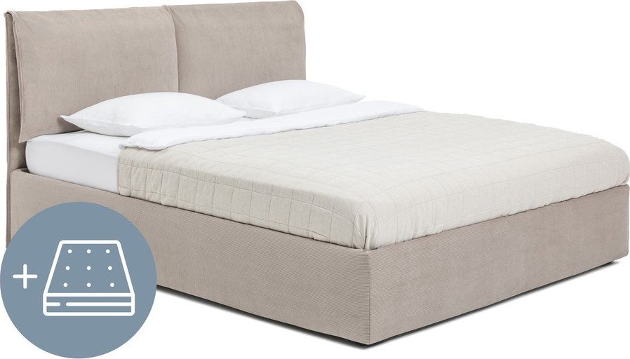 Čalouněná dvoulůžková postel taupe s úložným prostorem s matrací/s roštem 160x200 cm Thessa Pillow – Bonami Selection Bonami Selection