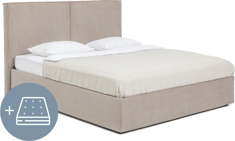 Čalouněná dvoulůžková postel taupe s úložným prostorem s matrací/s roštem 180x200 cm Thessa Bold – Bonami Selection Bonami Selection