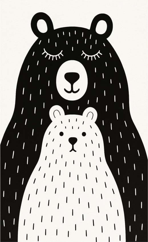 Černobílý pratelný dětský koberec 120x180 cm Bear Family v2 – Vitaus Vitaus