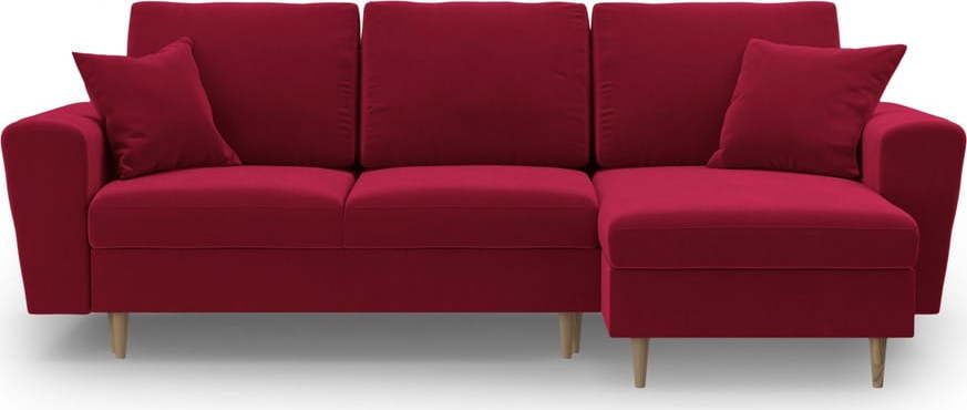 Červená sametová rozkládací/s úložným prostorem rohová pohovka Kyoto – Cosmopolitan Design Cosmopolitan design