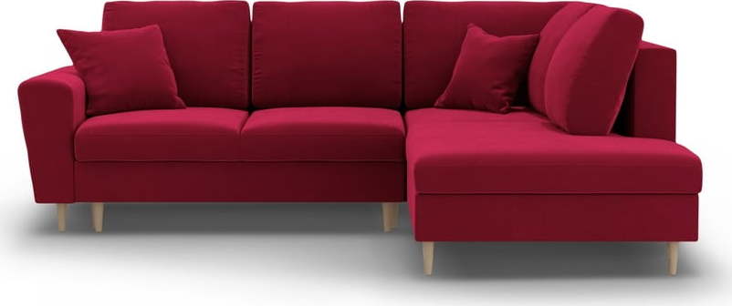 Červená sametová rozkládací/s úložným prostorem rohová pohovka (pravý roh/do L) Kyoto – Cosmopolitan Design Cosmopolitan design