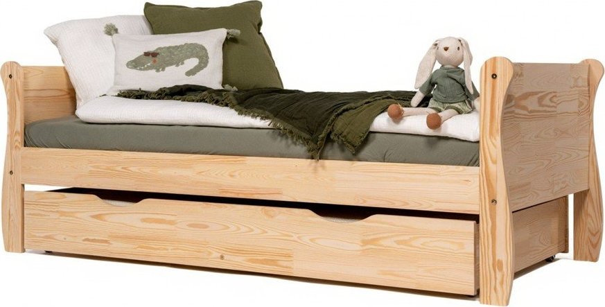 Dětská postel z borovicového dřeva s výsuvným lůžkem s úložným prostorem s roštem 80x200 cm v přírodní barvě Roma – Adeko Adeko