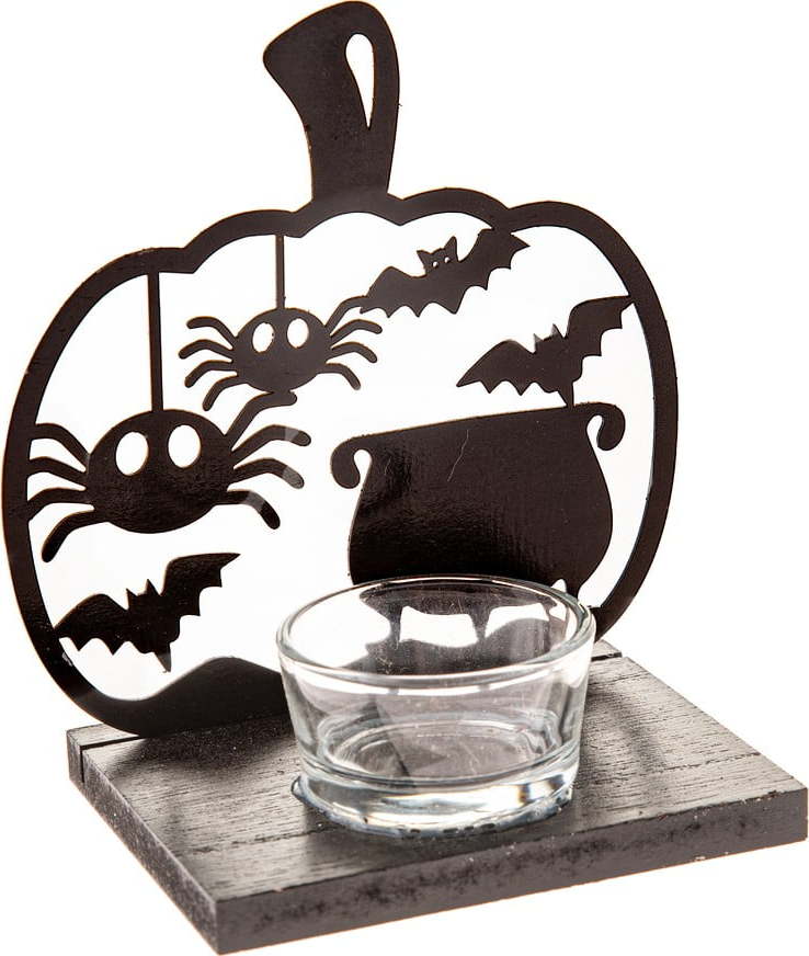 Dřevěný svícen s haloweenským motivem Happy Halloween – Dakls Dakls