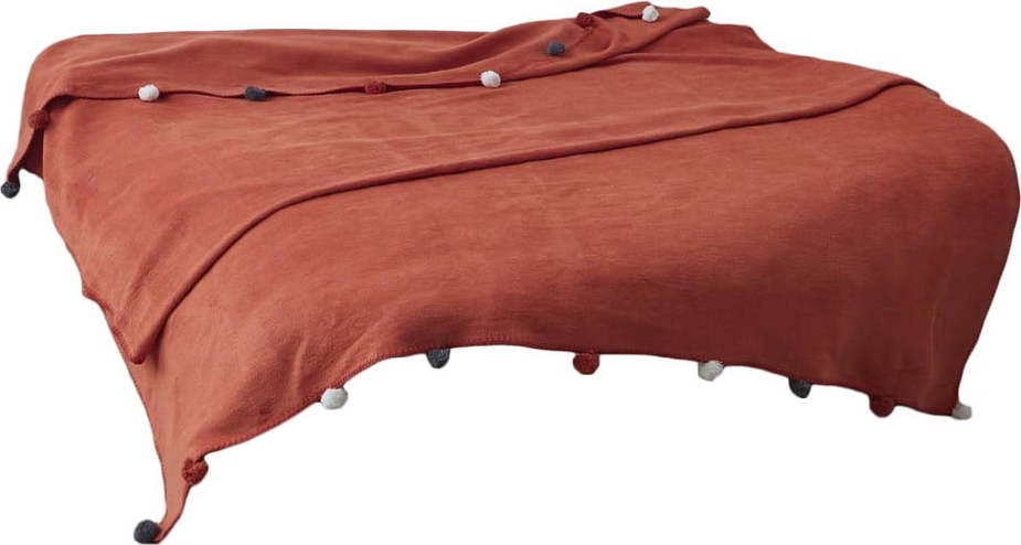 Fleecový přehoz v cihlové barvě 150x200 cm Pom Pom – Mijolnir Mijolnir