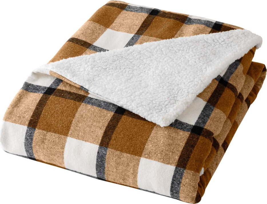 Hnědá deka s beránkem 125x150 cm Ecossais – douceur d'intérieur Douceur d intérieur