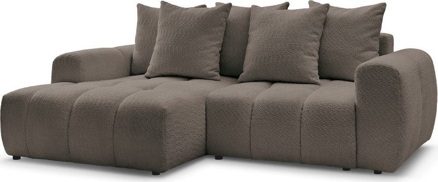 Hnědá rozkládací/s úložným prostorem rohová pohovka z textilie bouclé (levý roh/s lenoškou) Roxelane – Bobochic Paris Bobochic Paris