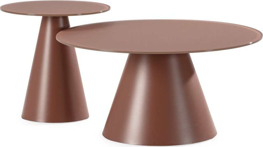 Hnědé kulaté konferenční stolky v sadě 2 ks se skleněnou deskou ø 80 cm Vida – MOME Mome