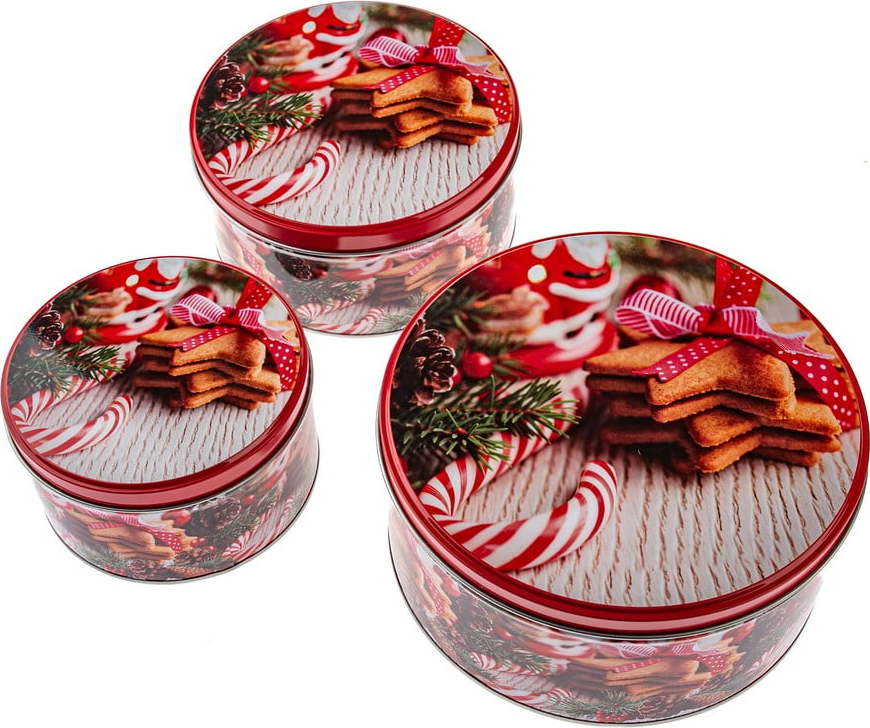 Kovové dózy v sadě 3 ks na cukroví Christmas – Dakls Dakls