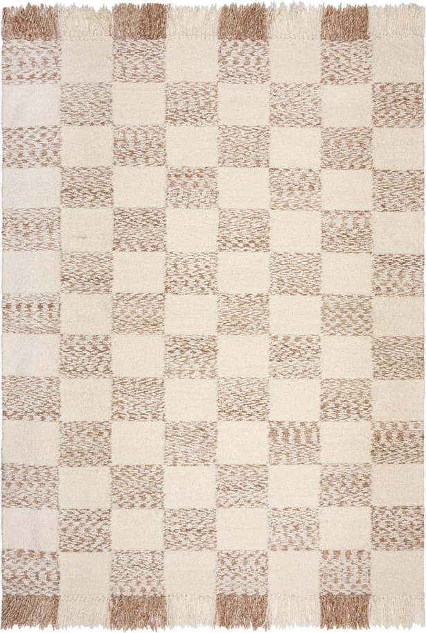 Krémový/v přírodní barvě ručně tkaný koberec s příměsí vlny 160x230 cm Eric Checkboard – Flair Rugs Flair Rugs