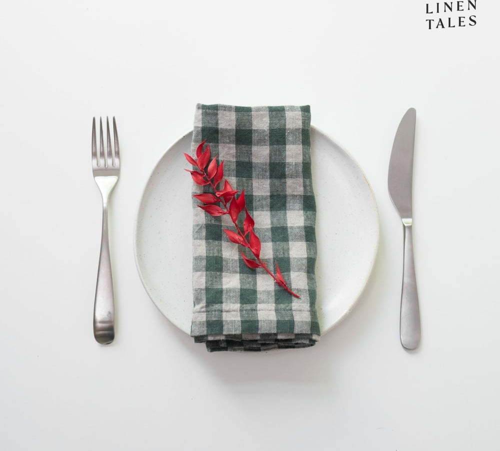 Lněné ubrousky v sadě 2 ks 40x40 cm Forest Green Gingham – Linen Tales Linen Tales
