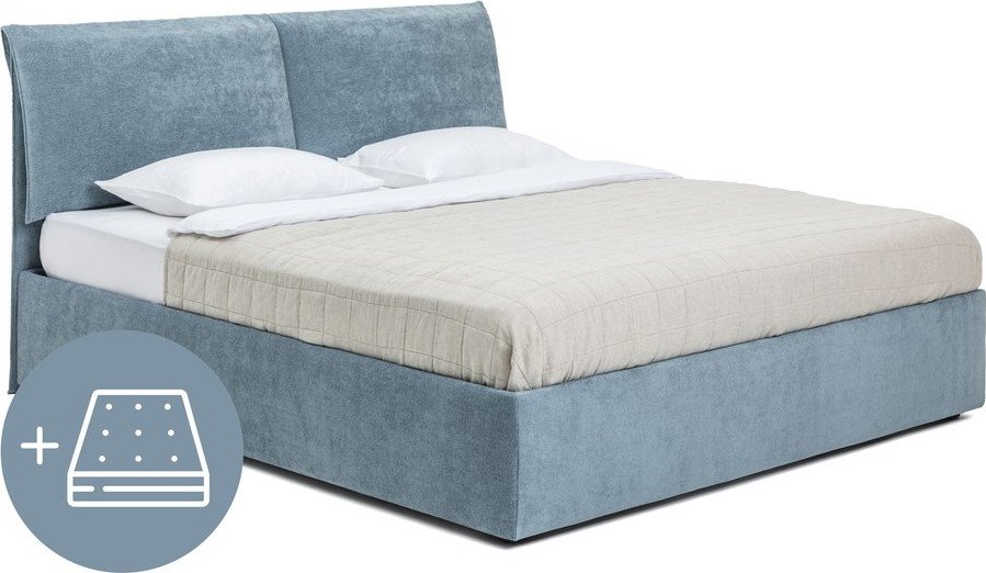 Modrá čalouněná dvoulůžková postel s úložným prostorem s matrací/s roštem 180x200 cm Thessa Pillow – Bonami Selection Bonami Selection