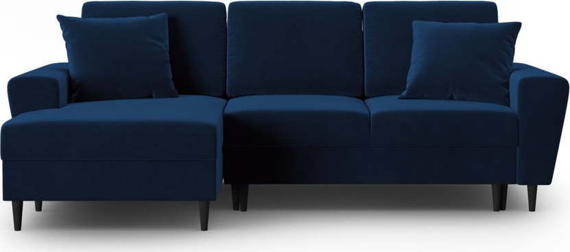 Modrá sametová rozkládací/s úložným prostorem rohová pohovka (levý roh/s lenoškou) Kyoto – Cosmopolitan Design Cosmopolitan design
