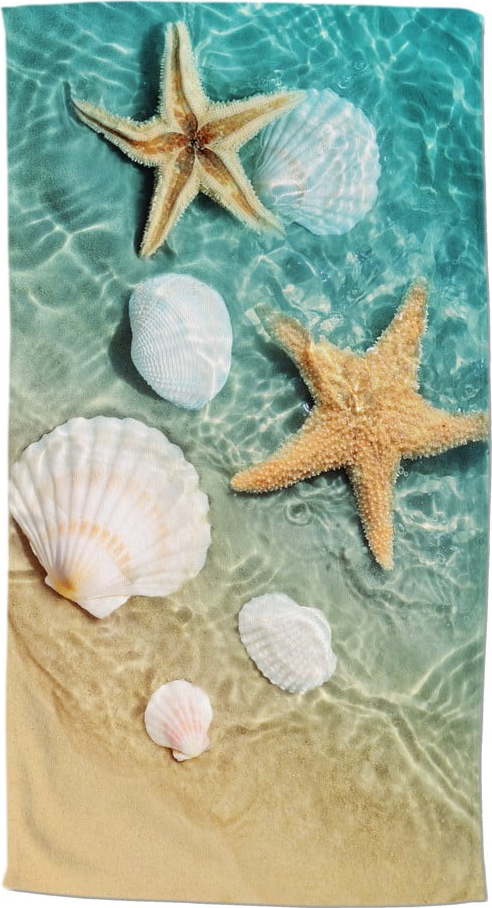 Modrá/béžová sametová plážová osuška 100x180 cm Beachvibe – Good Morning GOOD MORNING