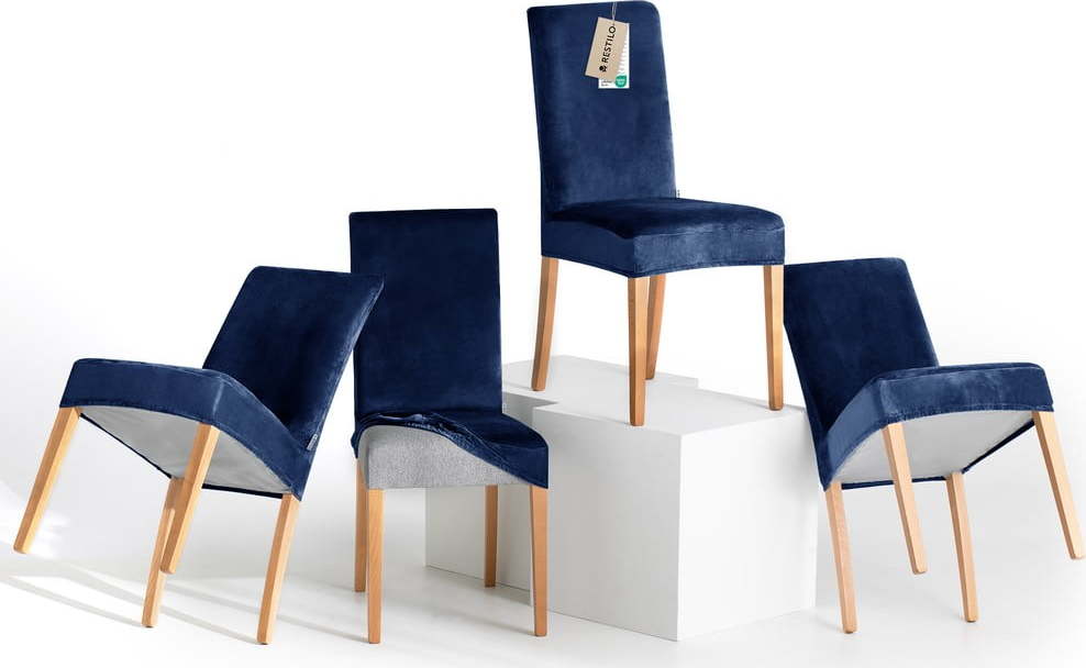 Modré napínací potahy v sadě 4 ks na židli 48 cm Sento – Restilo Restilo