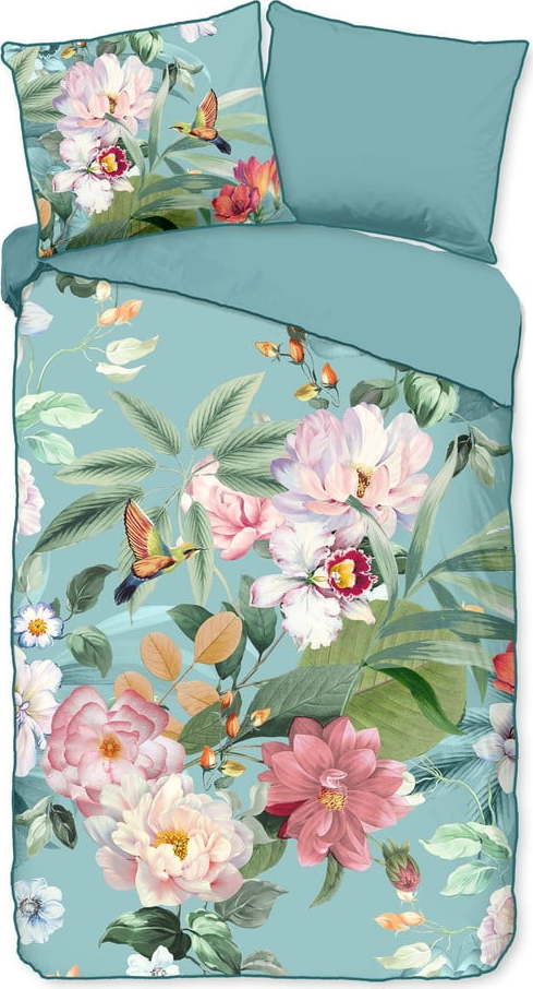 Modré povlečení na jednolůžko/prodloužené z bavlněného saténu 140x220 cm Fungi – Descanso Descanso