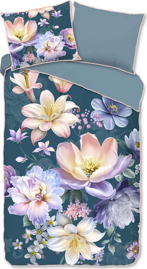 Modré povlečení na jednolůžko/prodloužené z bavlněného saténu 140x220 cm Mirery – Descanso Descanso