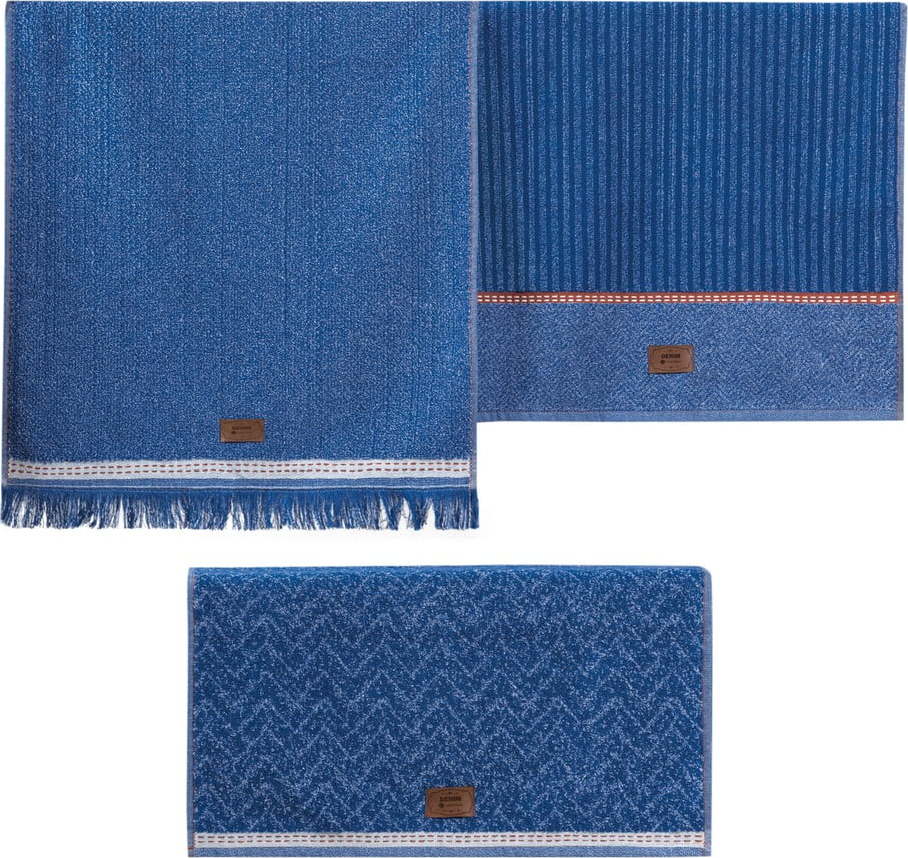 Modré ručníky v sadě 3 ks 50x90 cm Denim – Foutastic Foutastic