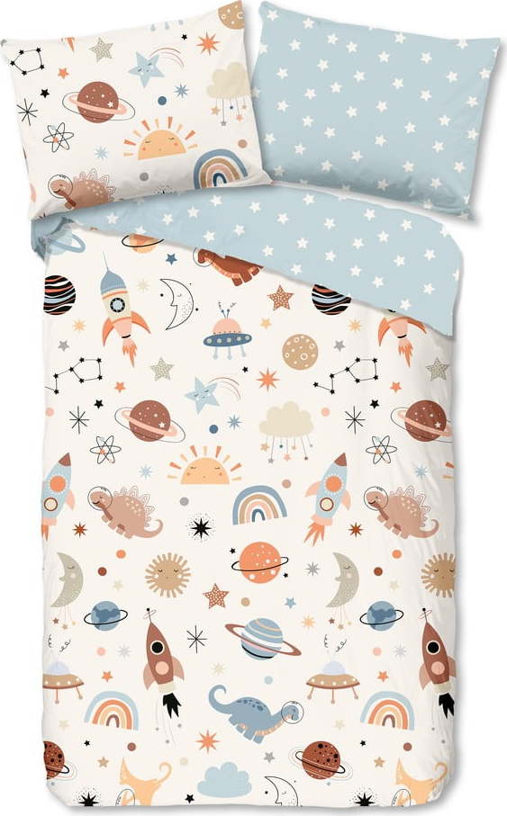 Modré/béžové bavlněné dětské povlečení na jednolůžko 140x200 cm Eclips – Good Morning GOOD MORNING