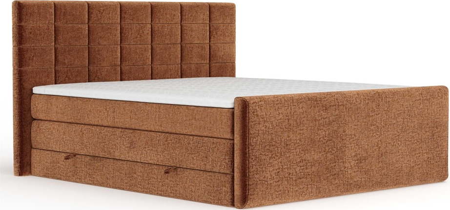Oranžová boxspring postel s úložným prostorem 200x200 cm Ava – Maison de Rêve Maison de Reve