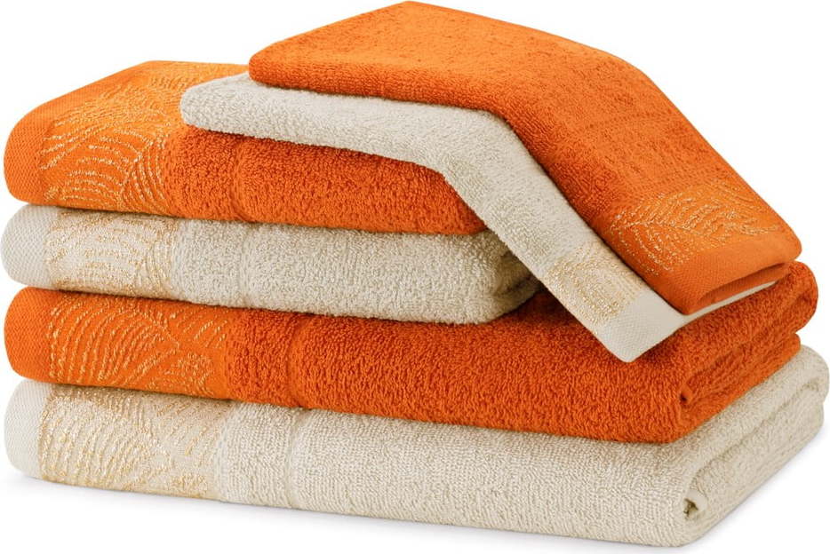 Oranžové/béžové froté bavlněné ručníky a osušky v sadě 6 ks Bellis – Restilo Restilo