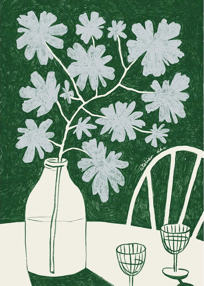 Plakát 30x40 cm Blue Flowers & Red Wine – Anouk van Cleef – The Poster Club The Poster Club