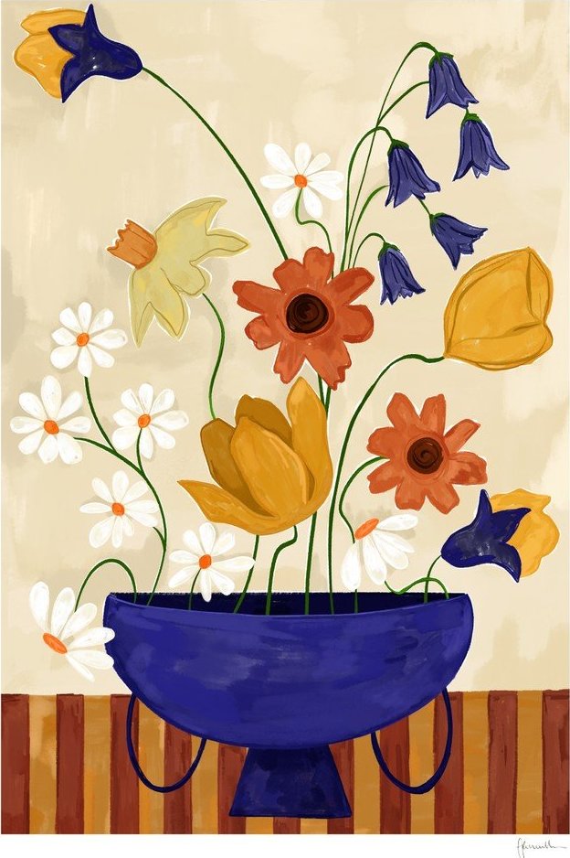 Plakát 30x40 cm Colourful Bunch in Blue Vase – Frankie Penwill – The Poster Club The Poster Club