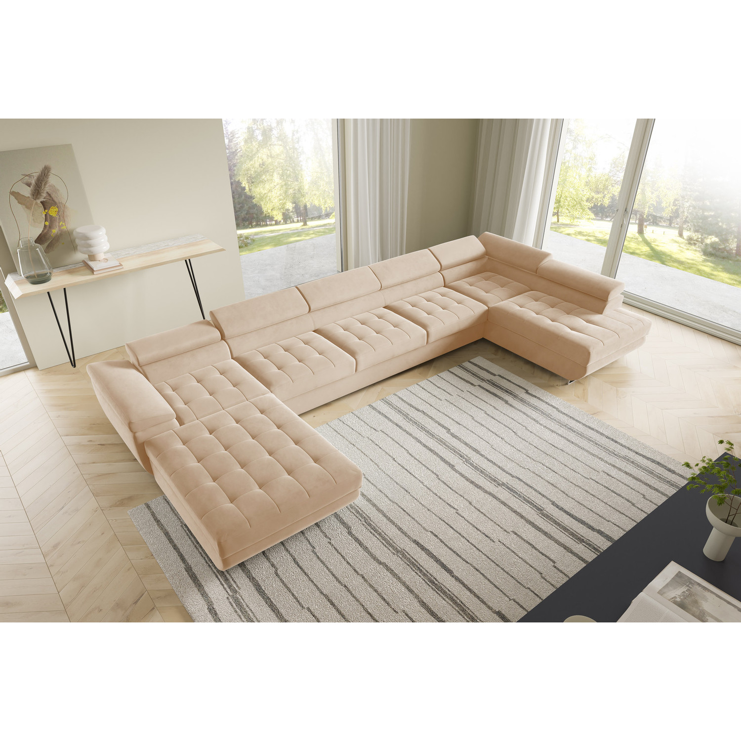 Rohová rozkládací sedací souprava BENJAMIN 275 U XL Pravá Béžová SG nabytek