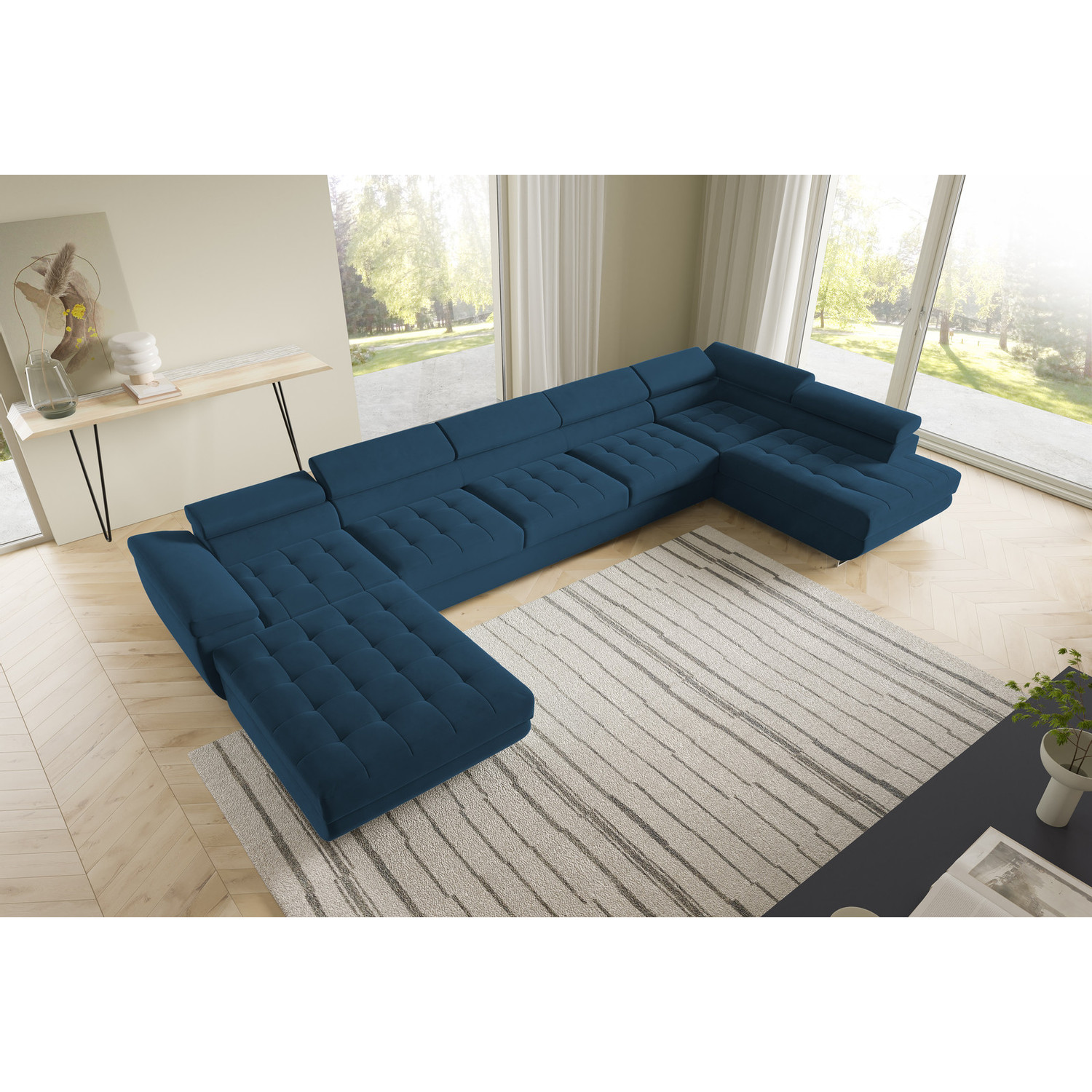 Rohová rozkládací sedací souprava BENJAMIN 275 U XL Pravá Modrá SG nabytek