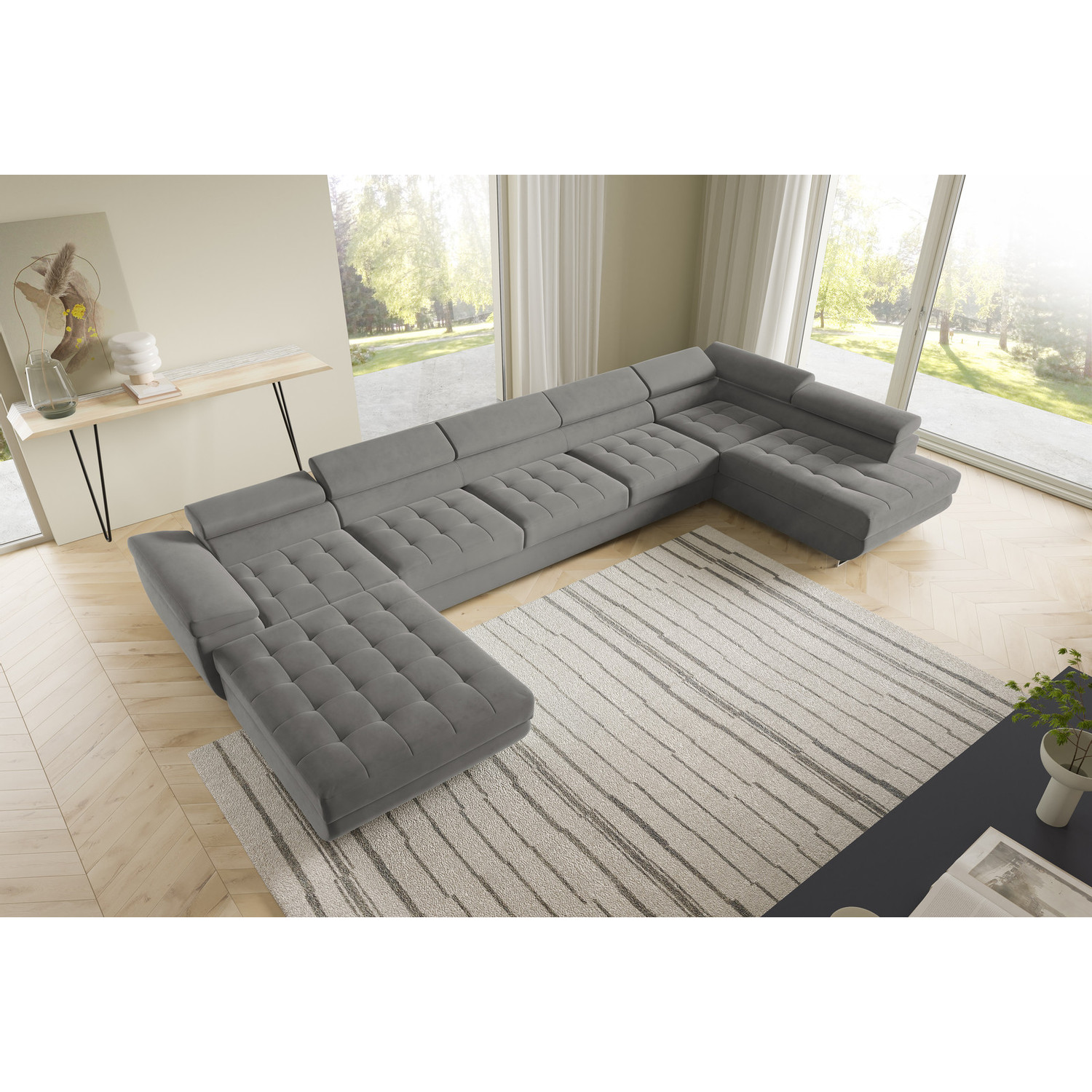 Rohová rozkládací sedací souprava BENJAMIN 275 U XL Pravá Šedá V SG nabytek