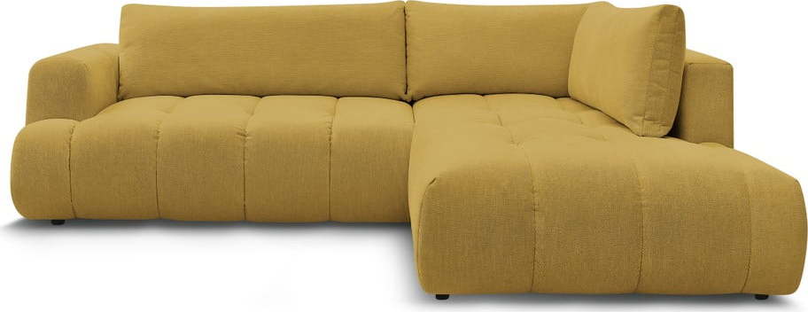 Rozkládací/s úložným prostorem rohová pohovka v hořčicové barvě (pravý roh/do L) Fuji – Bobochic Paris Bobochic Paris