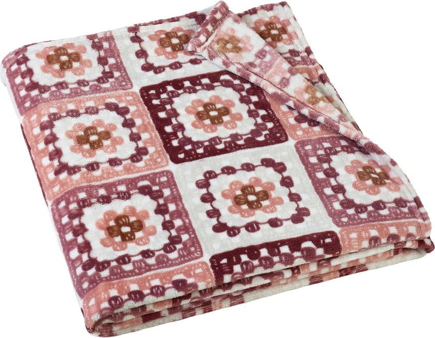 Růžová deka z mikroplyše 130x170 cm Crochet Print – Catherine Lansfield Catherine Lansfield