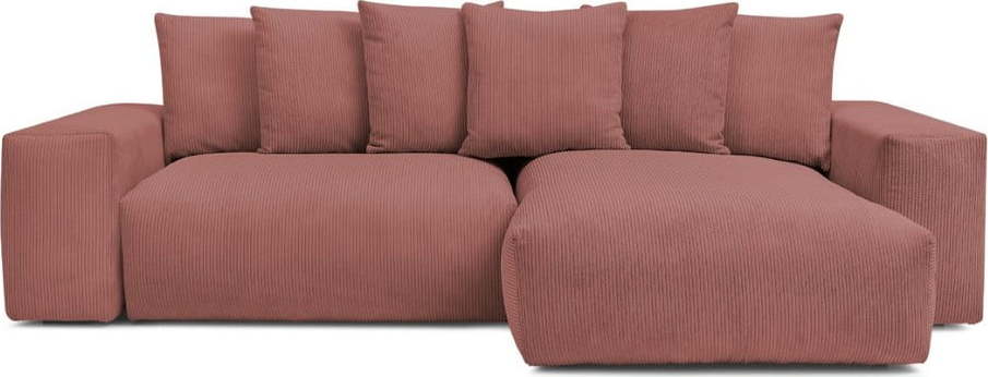 Růžová manšestrová rozkládací/s úložným prostorem rohová pohovka Voltaire – Bobochic Paris Bobochic Paris