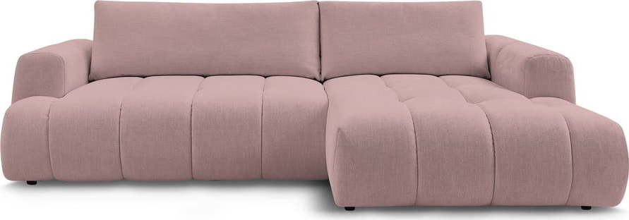 Růžová rozkládací/s úložným prostorem rohová pohovka (pravý roh/s lenoškou) Fuji – Bobochic Paris Bobochic Paris