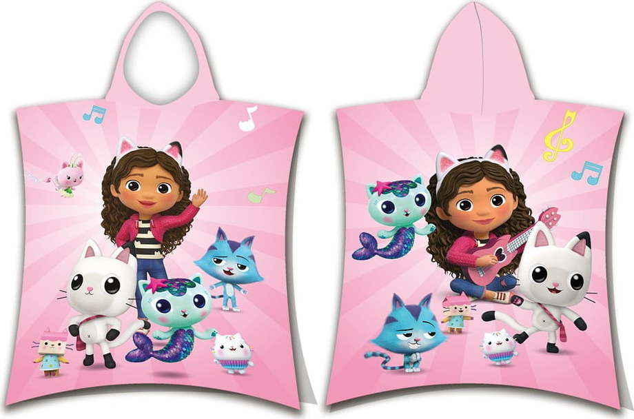 Růžové bavlněné dětské pončo velikost 3-8 let Gabby´s Dollhouse – Jerry Fabrics Jerry Fabrics