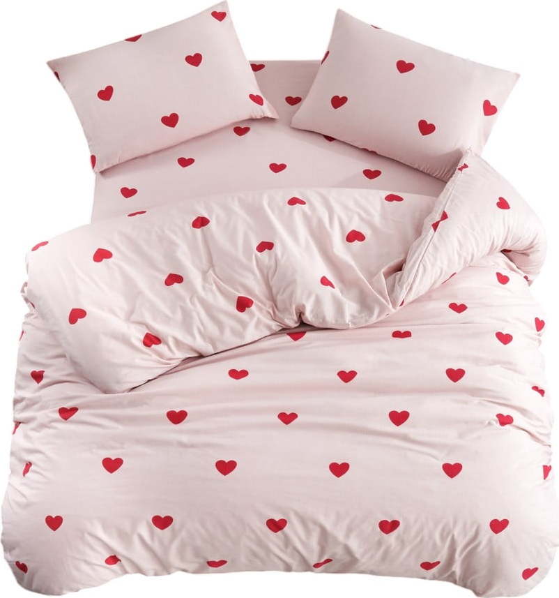 Růžové povlečení na jednolůžko/prodloužené s prostěradlem/3dílné 160x220 cm Red Heart – Mila Home Mila Home