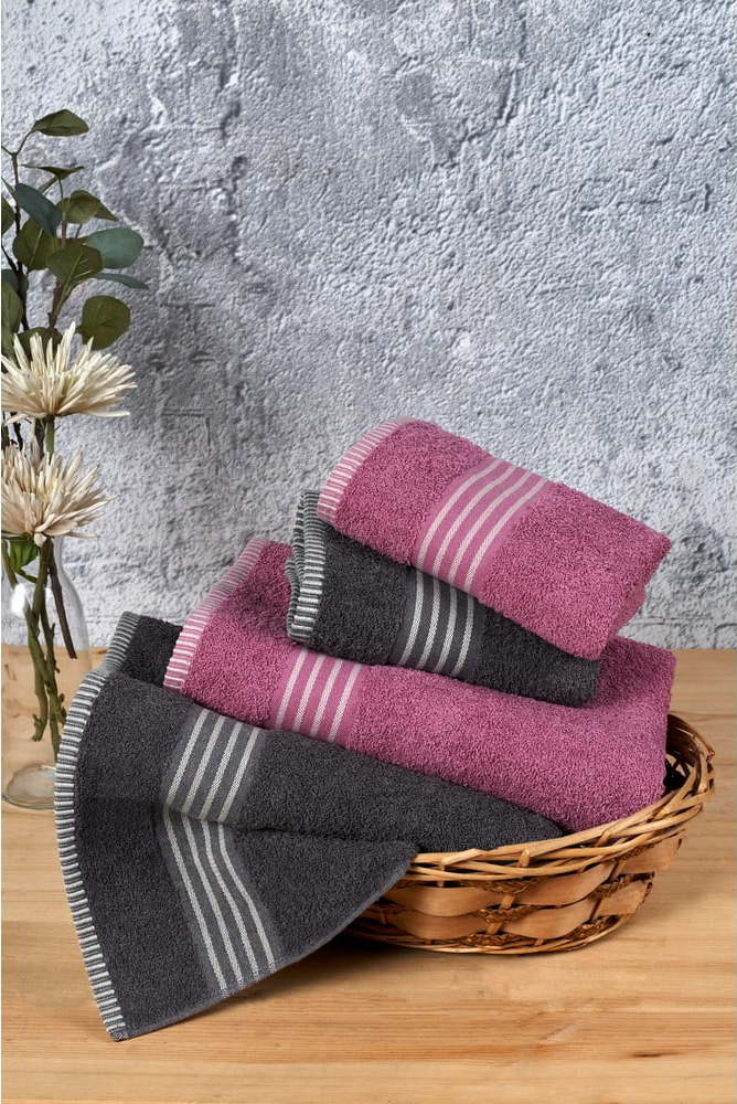 Růžové/antracitové bavlněné ručníky a osušky v sadě 4 ks – Mila Home Mila Home