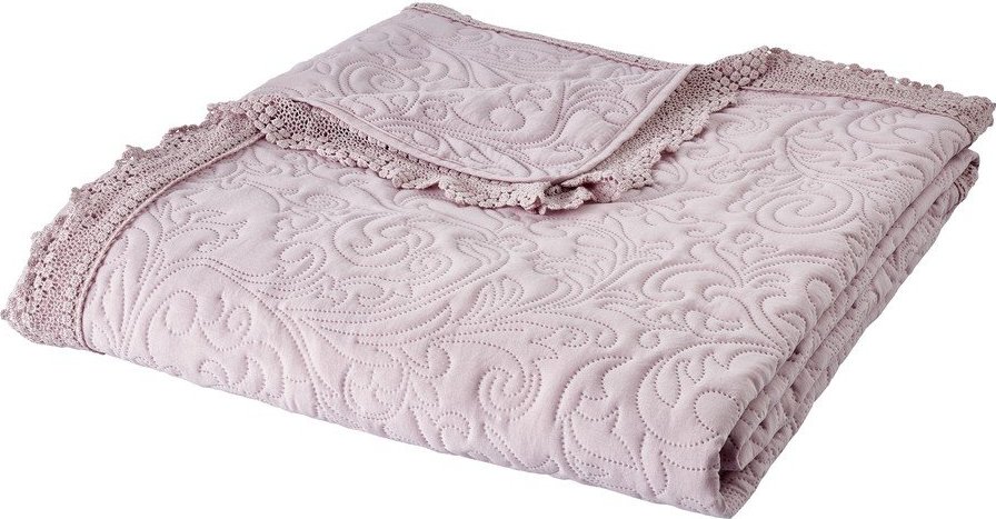 Růžový prošívaný přehoz 220x230 cm Bridgerton Silhouette Floral Lace – Catherine Lansfield Catherine Lansfield