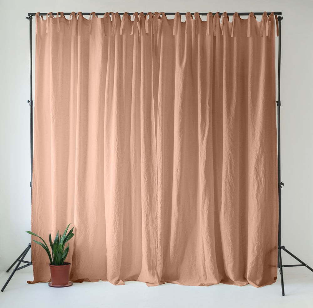 Růžový/hnědý lněný závěs 140x200 cm Cafe Creme – Linen Tales Linen Tales