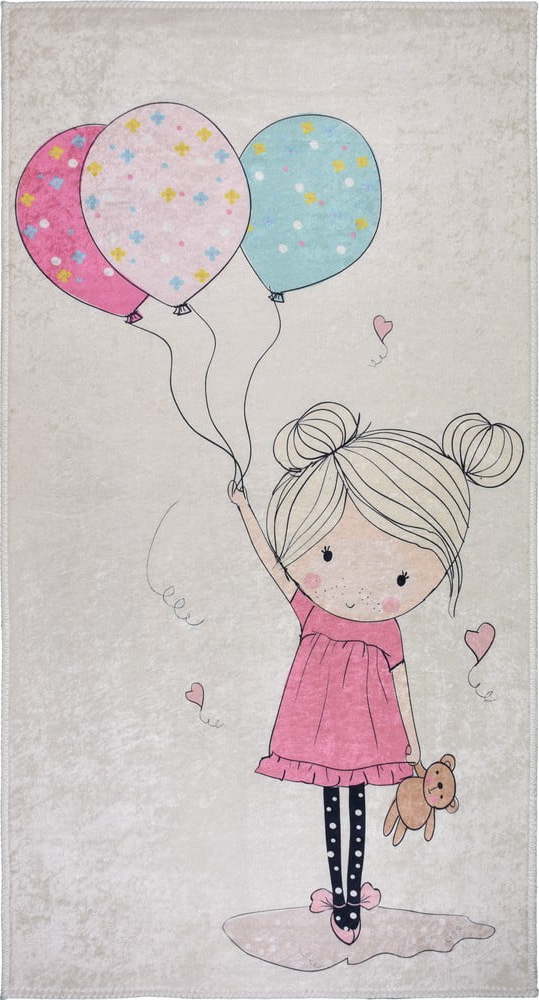 Růžový/slonovinový pratelný dětský koberec 80x120 cm Girl & Baloons – Vitaus Vitaus