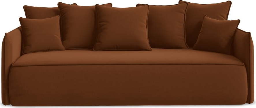 Sametová rozkládací/s úložným prostorem pohovka v terakotové barvě 225 cm Hula – Makamii Makamii