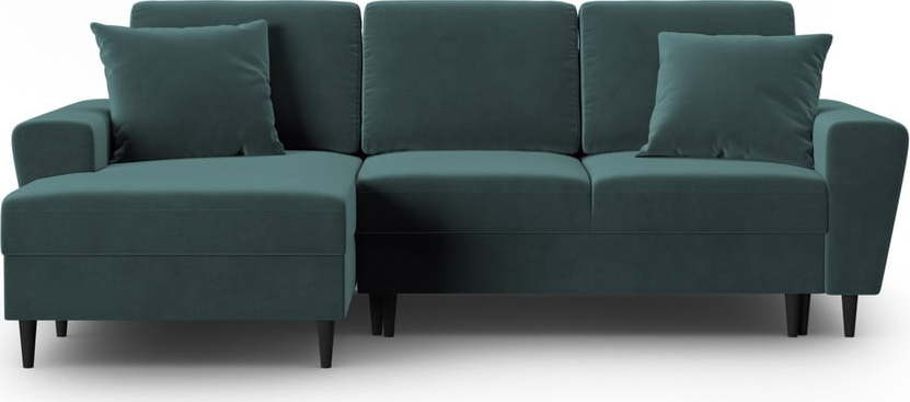 Sametová rozkládací/s úložným prostorem rohová pohovka v petrolejové barvě (levý roh/s lenoškou) Kyoto – Cosmopolitan Design Cosmopolitan design