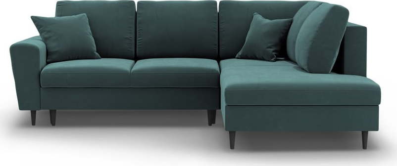 Sametová rozkládací/s úložným prostorem rohová pohovka v petrolejové barvě (pravý roh/do L) Kyoto – Cosmopolitan Design Cosmopolitan design