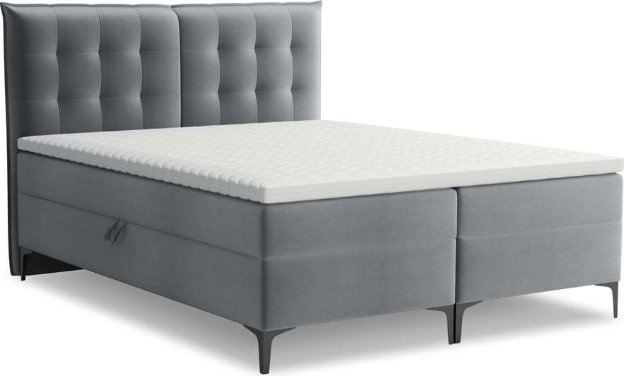 Šedá boxspring postel s úložným prostorem 160x200 cm Mikana – Makamii Makamii