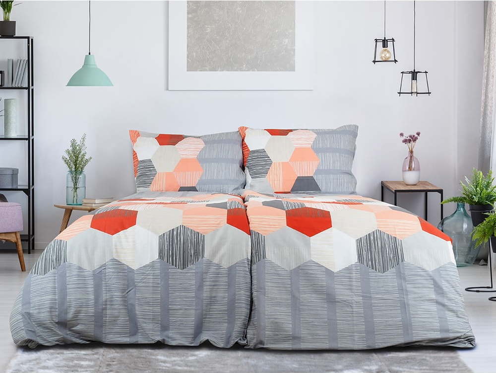 Šedé krepové povlečení na jednolůžko 140x200 cm Honey Comb – B.E.S. B.E.S.